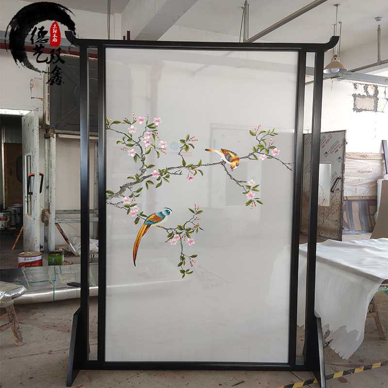 东阳木雕新中式实木玄关隔断 仿古木质花格格栅 客厅落地屏风座屏