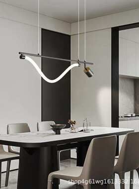 现代简约一字餐厅灯办公桌吧台全铜极简创意北欧LED长条黑色吊灯