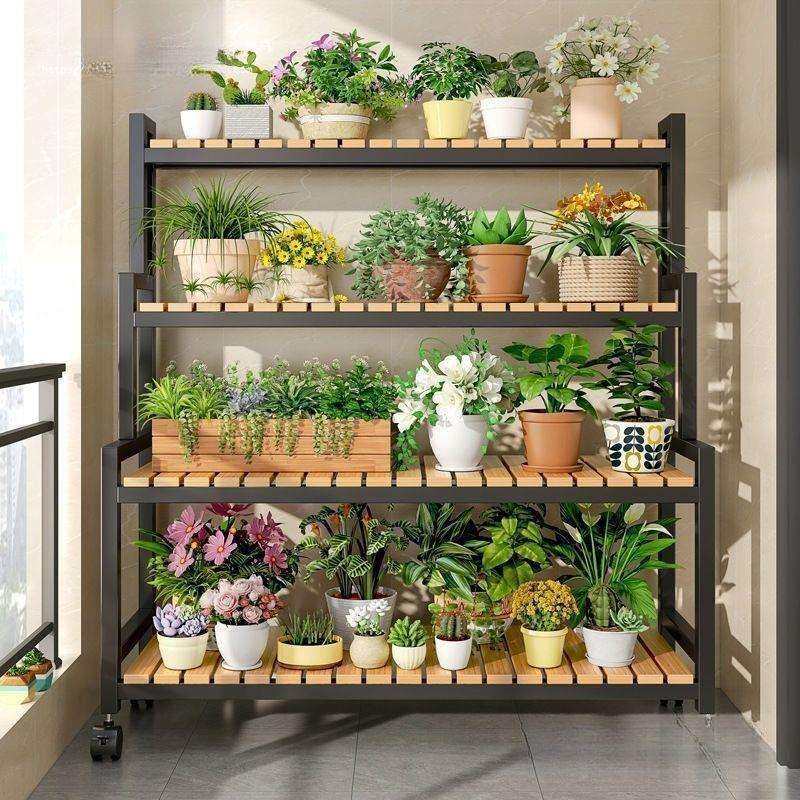 2025新款花架可移动带轮置物架阶梯客厅落地式多层花架子阳台室外