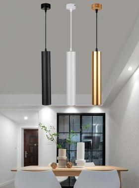 led简约现代吧台吊灯长筒圆柱形前台金色灯北欧单头黑色餐吊灯