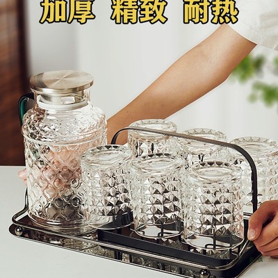高档创意耐热水晶玻璃杯喝水杯子水具套装水壶家用客厅待客