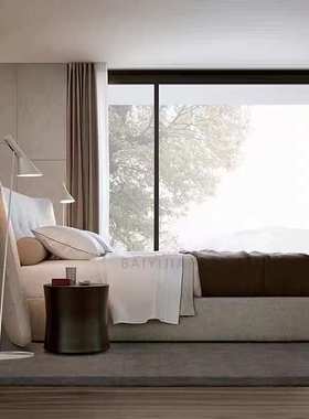 意式宽屏布艺床Poliform双人床别墅样板房大户型主卧室设计师家具