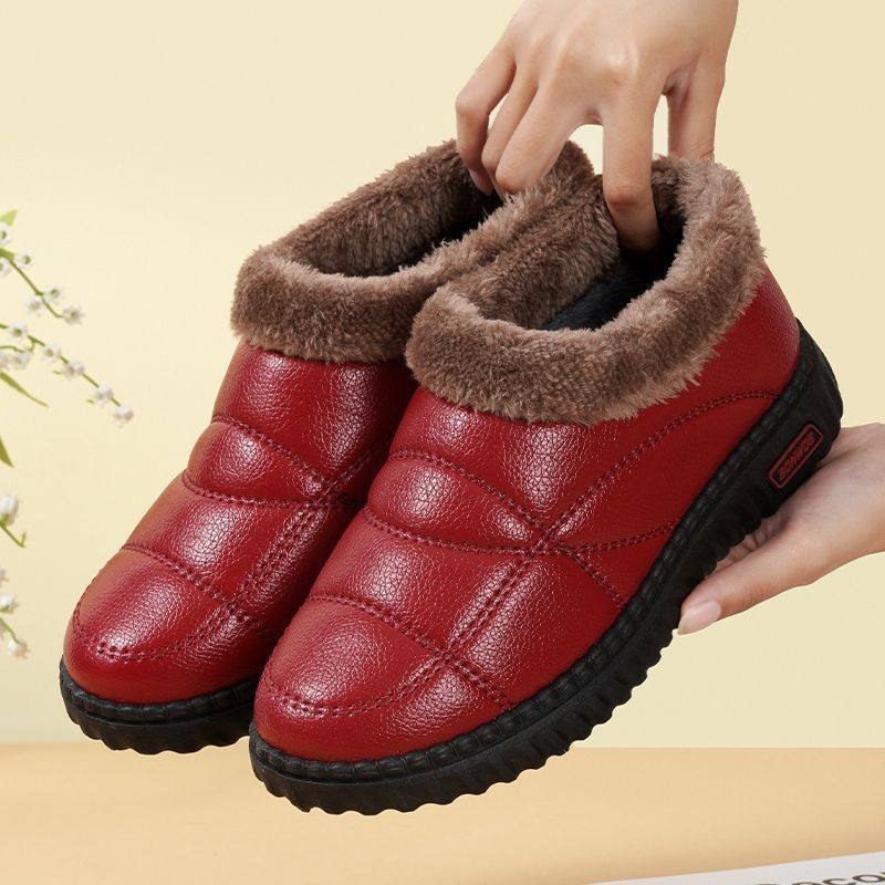 妈妈冬季北京加厚防水加绒保暖防滑软底平底雪地棉鞋女士棉鞋