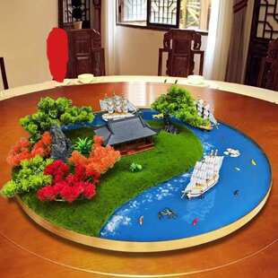 新中式酒店大圆桌中间转盘景观造景饭店餐桌装饰品摆件花轻奢高端