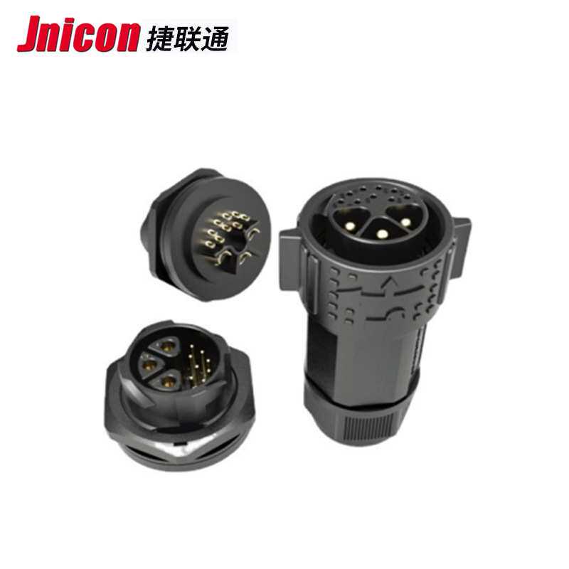 Jnicon捷联通M25自锁2+8法兰航空插头电源信号组合防水连接器50A