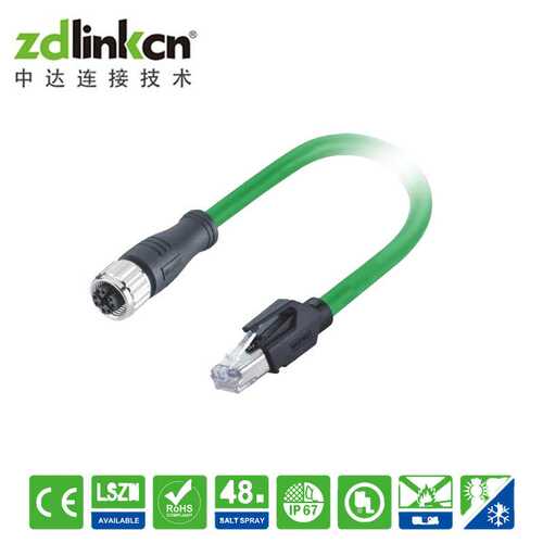 M12连接器X-CODE- RJ45 公头双头防水连接器IP68 万兆传输