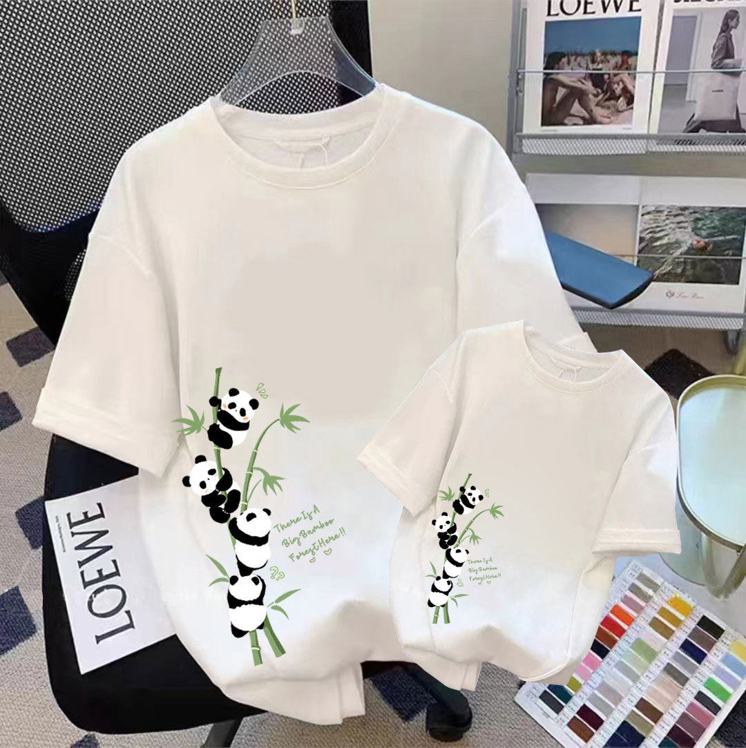 亲子装一家四口夏装2026炸街熊猫短袖t恤亲子运动会班服家庭出游T
