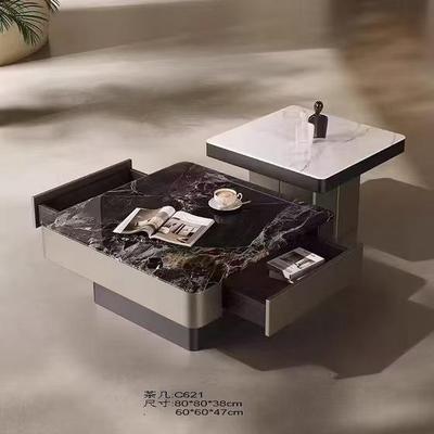 方形微晶石茶几家用客厅网红设计师带抽屉大小高低咖啡茶桌组合