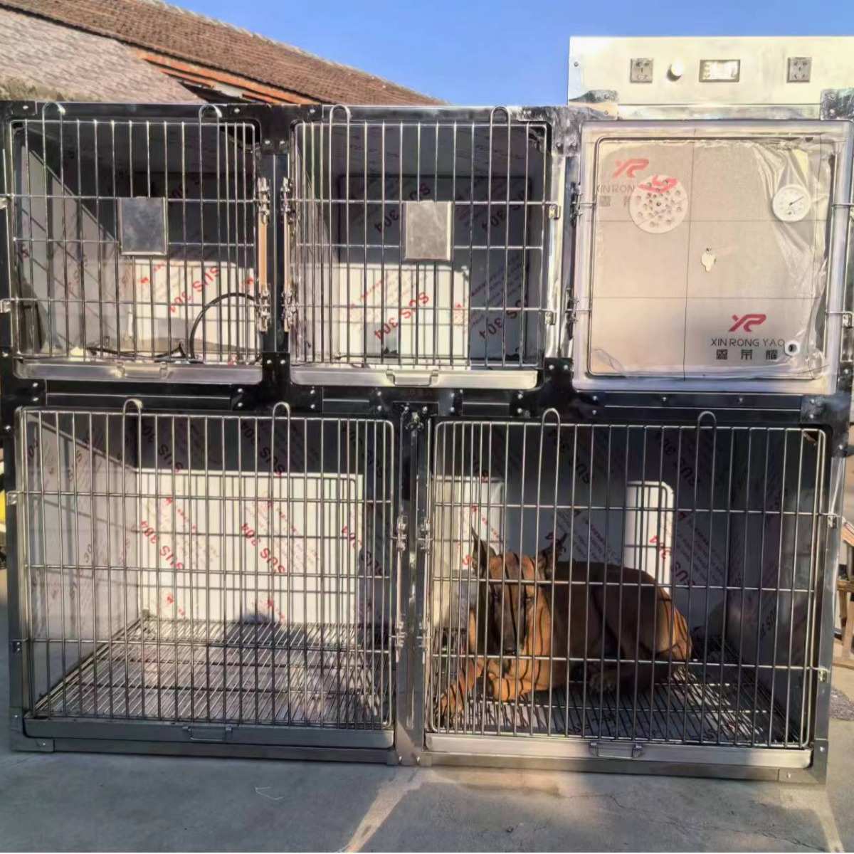 304不锈钢狗笼方管大型犬狗笼子宠物中小型犬带厕所冲水漏斗托盘