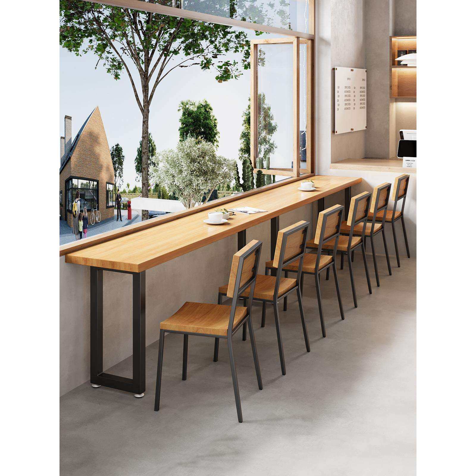 商用餐饮店便利店超市靠墙靠窗吧台桌椅组合矮吧桌窄长条桌1213