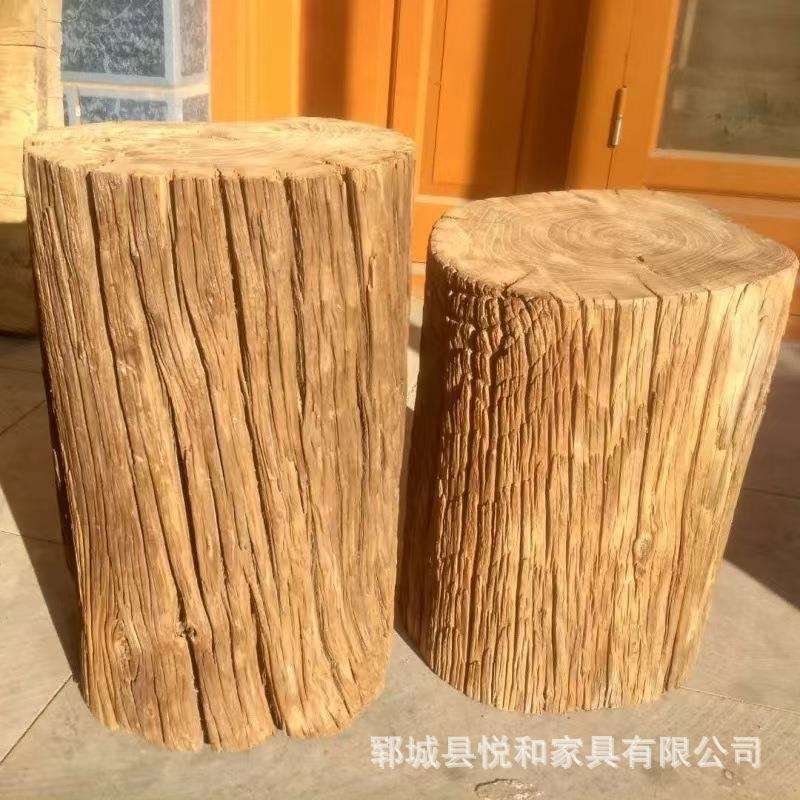 风化老榆木树墩实木木墩子客厅装饰原木花架茶台底座根雕复古茶几