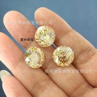 梧州莫桑工厂 3克拉圆形鹅黄色百面切莫桑石裸石