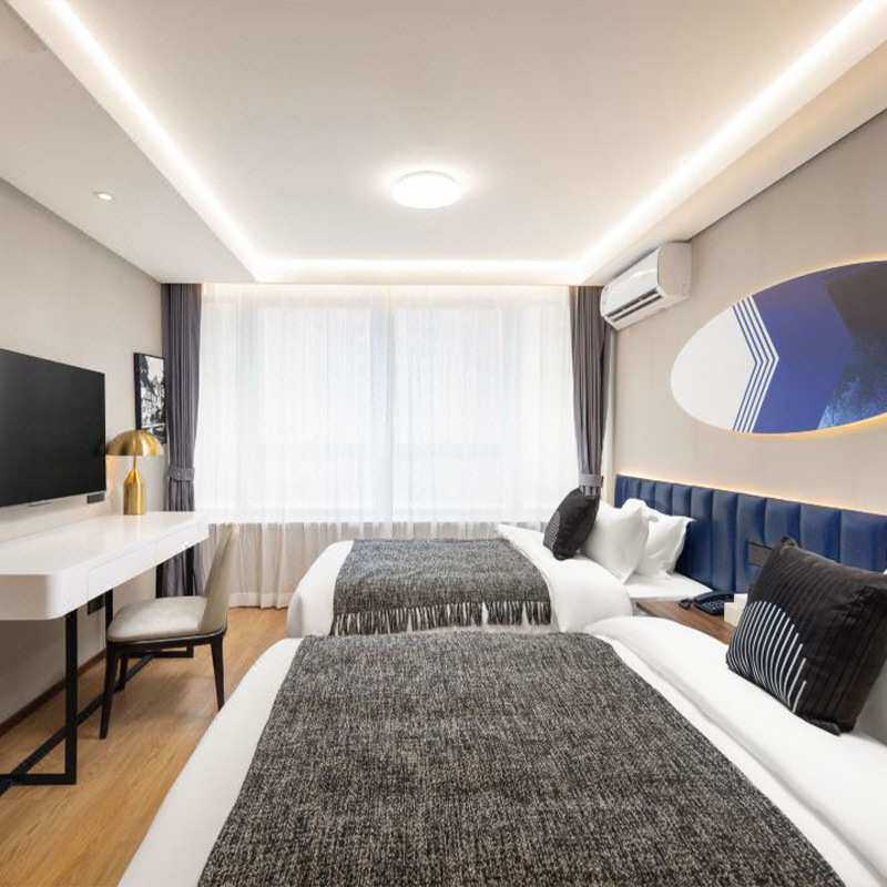 快捷连锁酒店全套家具公寓旅馆标间固装家私标间床头柜双人床别墅