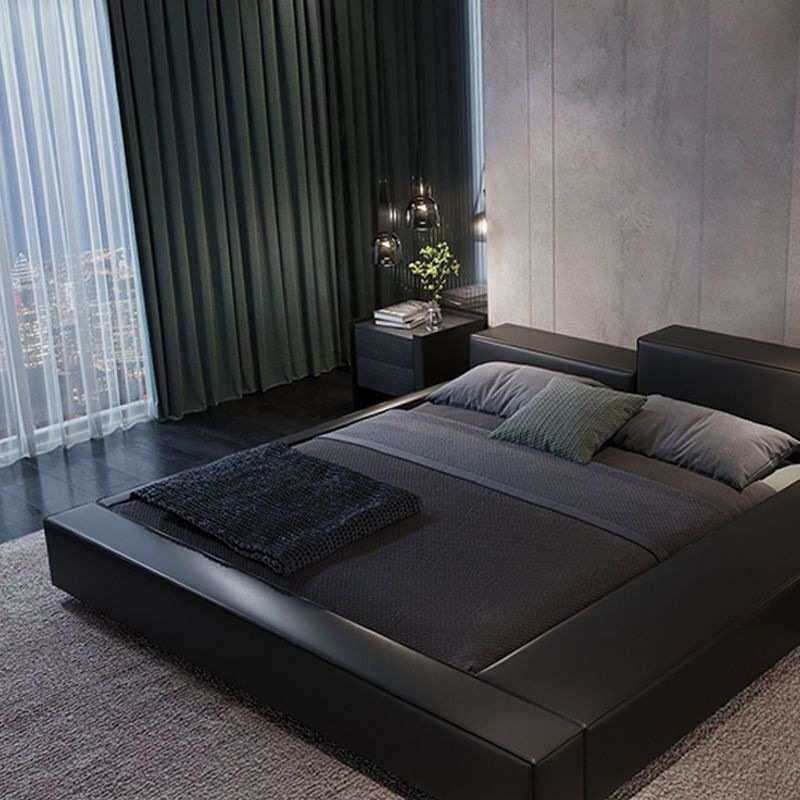 现代皮艺床简约主卧双人床北欧轻奢软科技布床网红榻榻米床皮艺床