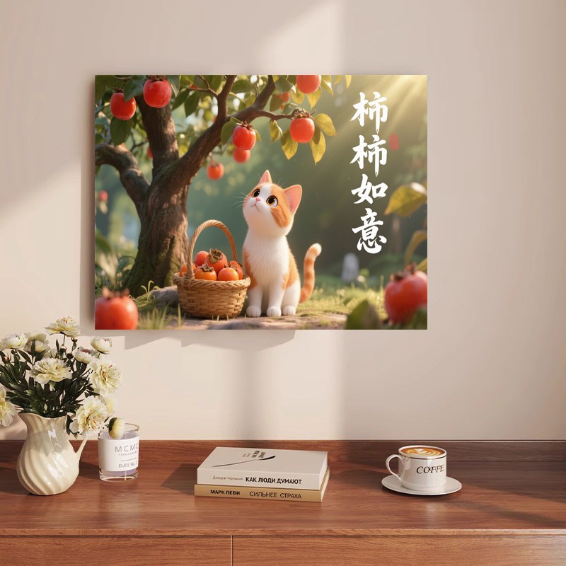 中式电表箱装饰画布帘客厅可视门铃遮挡帘免打孔电闸盒遮丑挂帘