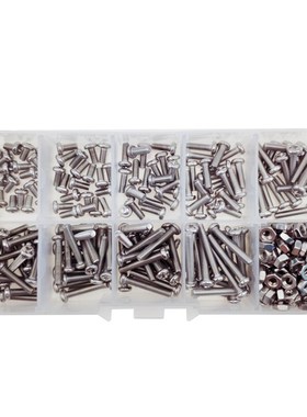 340pcs盒装M3 DIN7985不锈钢304盘头螺母A2螺丝螺栓 十字圆头螺钉