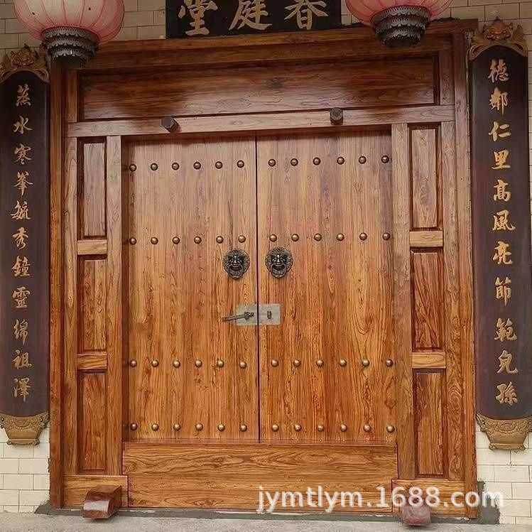 老榆木庭院门复古木门古建庭院祠堂农村双开大门中式仿古进户门