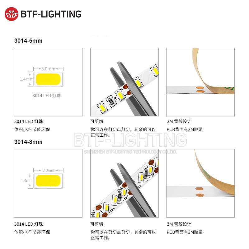 led灯带12v高亮灯珠3014贴片12v白光柜台广告5mm窄板宽12V软灯条