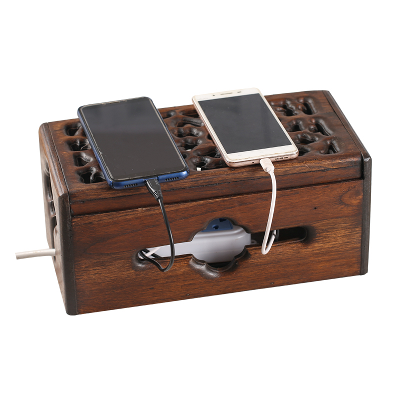 泰国实木插线板插座保护盒整理盒家用桌面电源线电线插板收纳盒