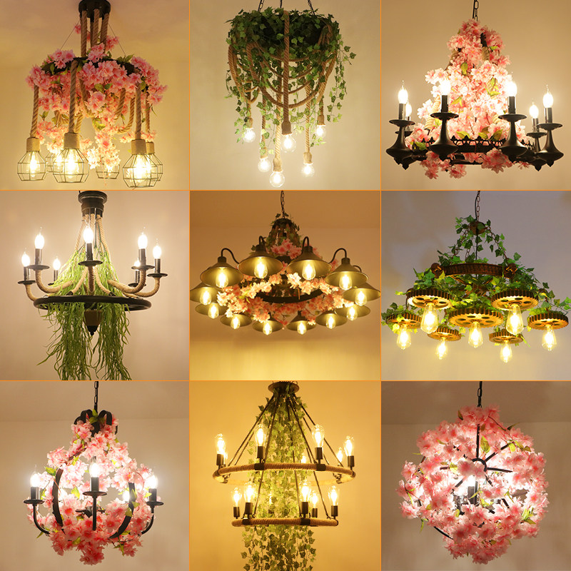 植物音乐餐吧吊灯餐厅奶茶店吧台装饰工业风繁花酒吧植物创意灯具