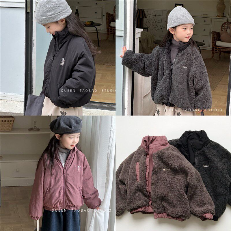儿童棉服冬季新品女童双面穿棉衣韩版宝宝百搭休闲加绒夹棉夹克衫