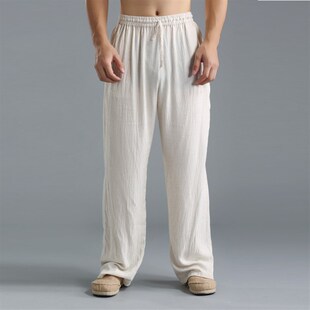 潮男宽松棉麻长裤 男式 新款 2024棉麻男装 中国风 休闲裤