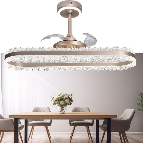 新款全光谱隐形风扇吊灯全铜电机智能语音三色变光正反转遥控器