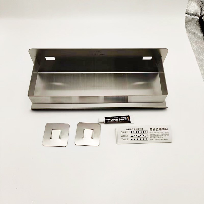 304不锈钢一字隔板免打孔浴室卫生间置物架厕所洗漱台墙上壁挂式