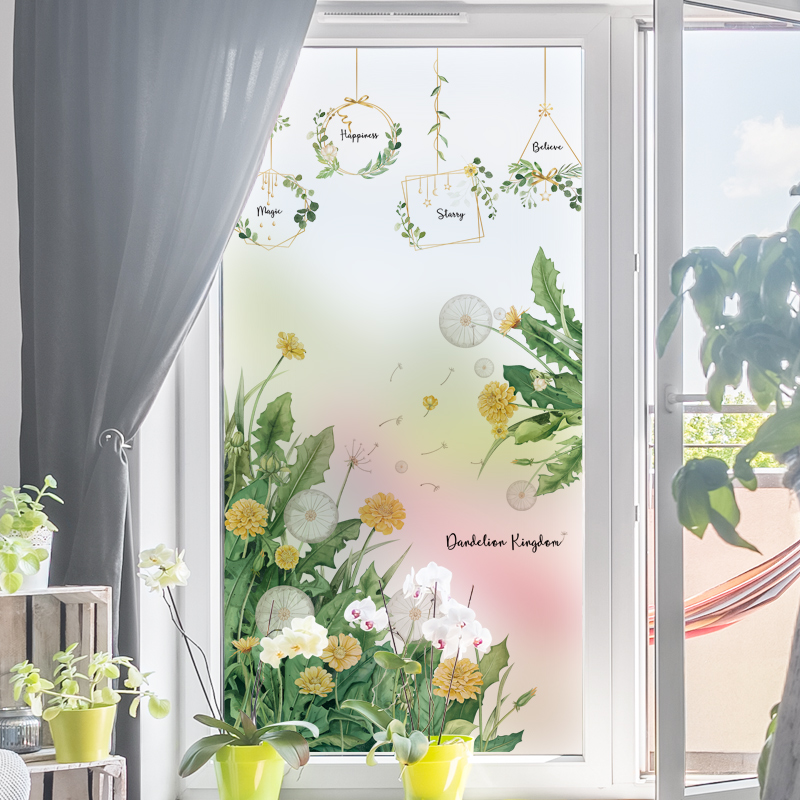 免胶静电玻璃贴膜贴纸透光不透明浴室卫生间门窗改造遮光叶子植物