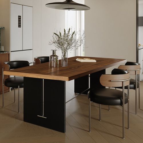 简约中古风小户型胡桃色实木餐桌椅组合复古茶桌书桌长方形设计师