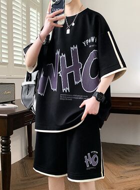 青少年夏季冰丝短袖t恤男12-15岁初中学生大童男装半袖短裤套装16