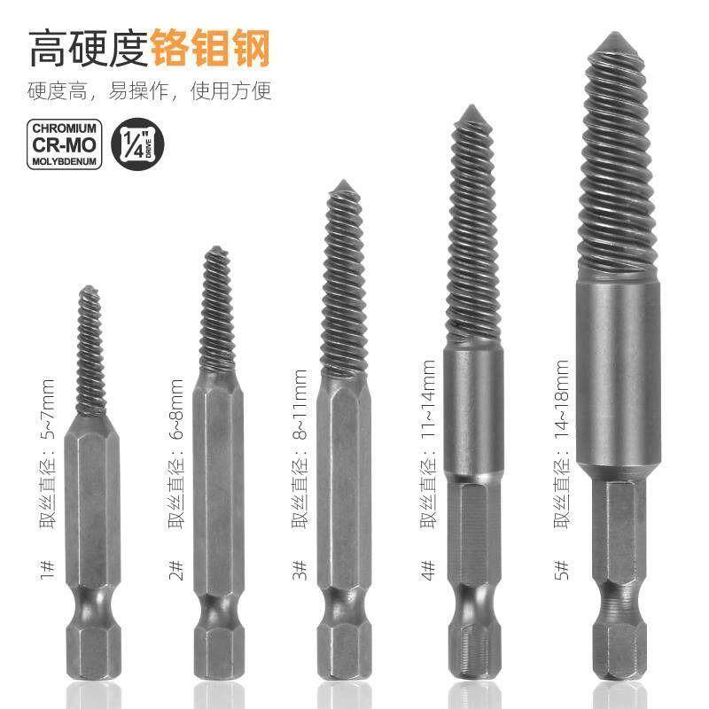 新款滑牙断螺钉取出器断螺丝取出器电动六角柄取出拆除工具6件套