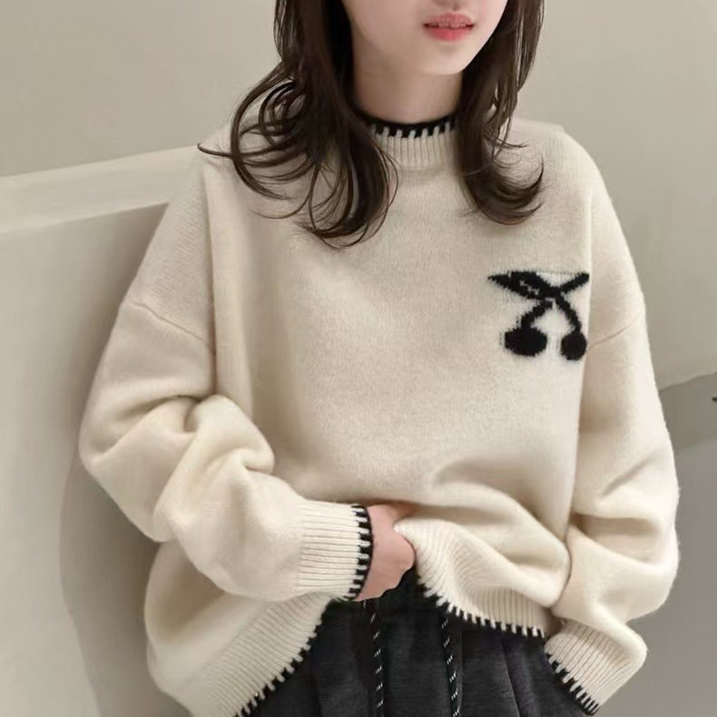 女童秋冬加绒加厚樱桃款毛衣