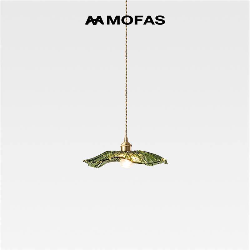 北欧荷叶日式餐厅饭厅吧台复古法式卧室床头灯民宿全铜玻璃小吊灯