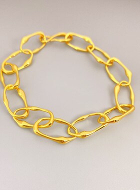 欧美新款简约链条项链女黄铜电镀18K真金轻奢风气质锁骨链