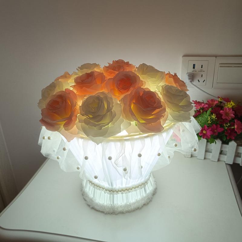 创意花束台灯布艺娟花台灯 婚庆温馨浪漫花朵台灯 装饰床头小夜灯