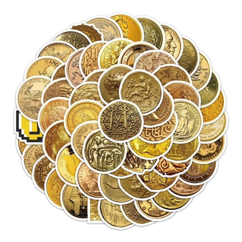60张Gold金币收藏艺术贴纸DIY涂鸦手账本 手机壳充电宝笔记本平板