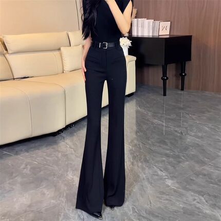 黑色高级感微喇西装裤女夏季2025新款气质显瘦高腰弹力喇叭拖地裤