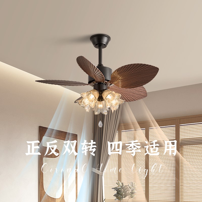 东南亚2025新款复古风扇灯大风力静音电风扇吊灯餐厅中古风吊扇灯