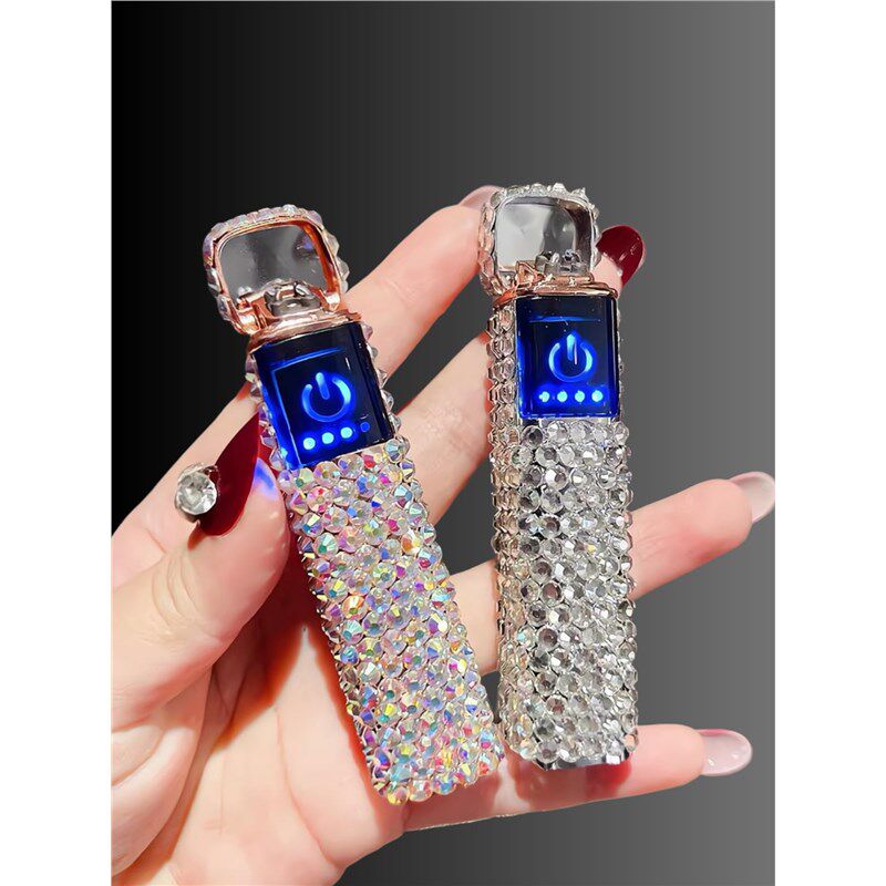 水钻触控屏幕纪梵@希火机镶钻奢华USB充电防风女士可携式静音档