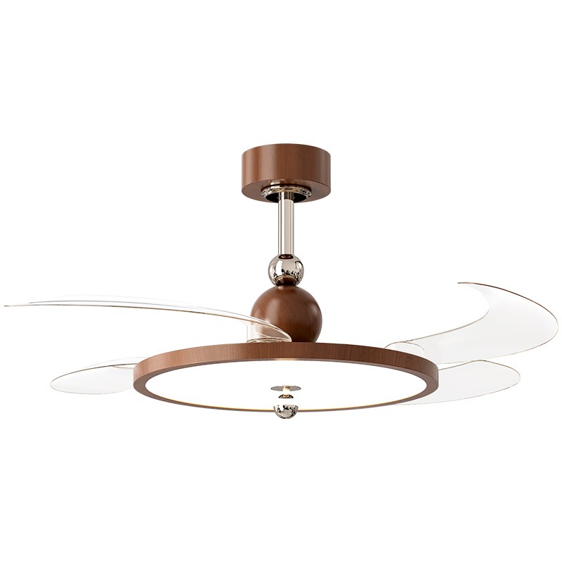 中古风扇灯餐厅吊灯2025新款美式复古胡桃木色卧室隐形静音吊扇灯