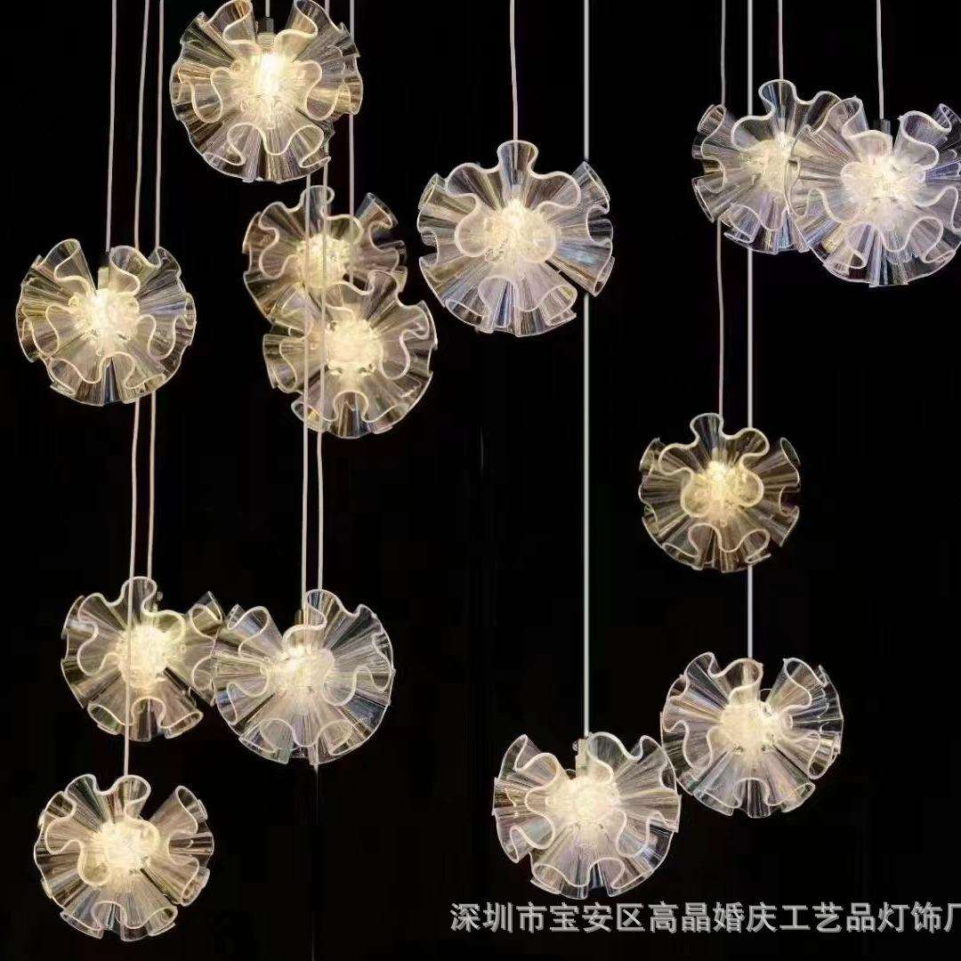 婚庆道具10头玫瑰亚克力绣花球吊灯婚礼布置氛围装饰灯透明水晶花