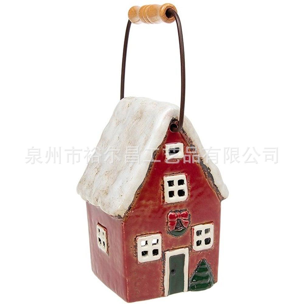 圣诞陶瓷仿古丹麦房子烛台工艺摆件发光圣诞屋创意LED发光工艺品