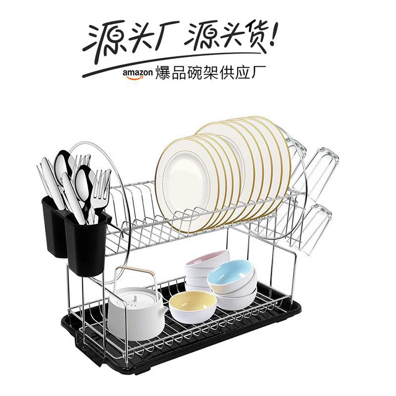 双层落地沥水碗架橱柜放碗盘餐具用品小型台面碗筷盘子置物收纳架