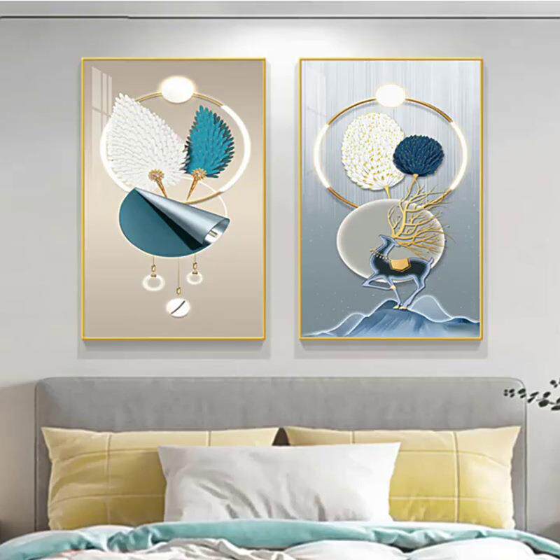 卧室床头装饰画现代简约温馨宾馆房间背景画轻奢壁画两联主卧挂画