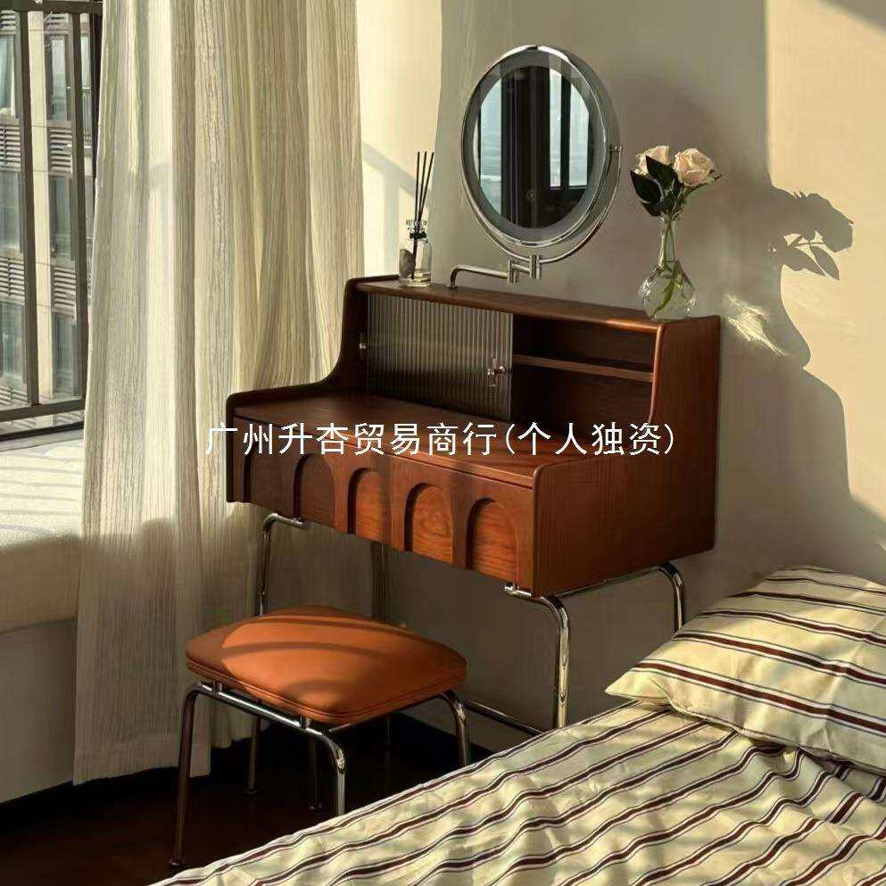 C窓1法式中古复古风梳妆台小户型60cm卧室实木床头化妆桌设计师化