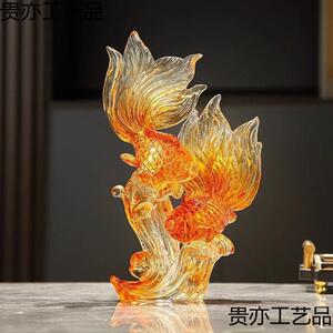 年年有余水晶锦鲤摆件轻奢电视柜客厅家居装饰酒柜工艺品