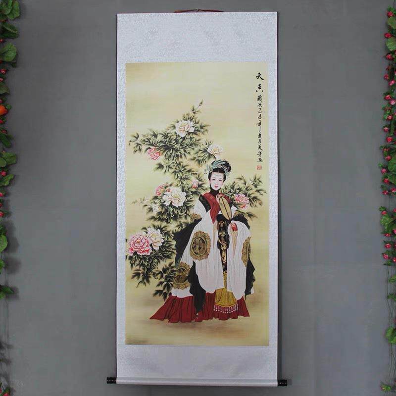 热卖仿古宣纸中堂画工笔画办公室挂画装饰画美女牡丹花鸟人物卷轴
