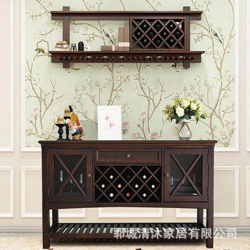 美式实木复古酒柜壁挂式储物酒柜酒架木质白蜡木酒架客厅餐边柜