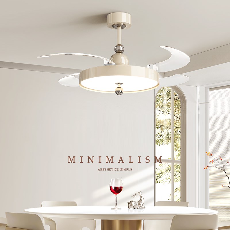 风扇灯2025新款奶油风吊扇灯隐形中古灯新款家用餐厅卧室电扇吊灯